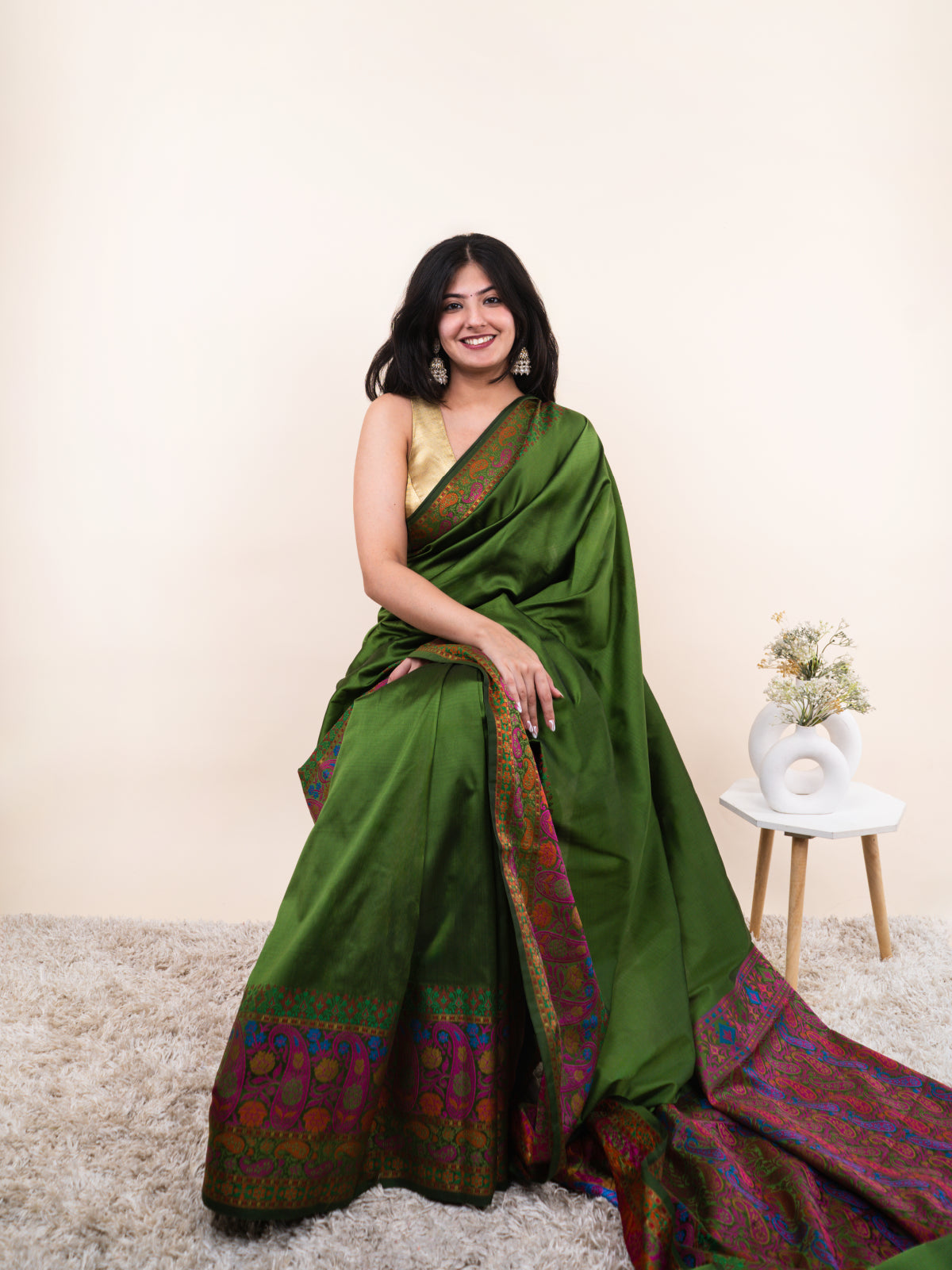 Olive Zari Bloom Silk Saree