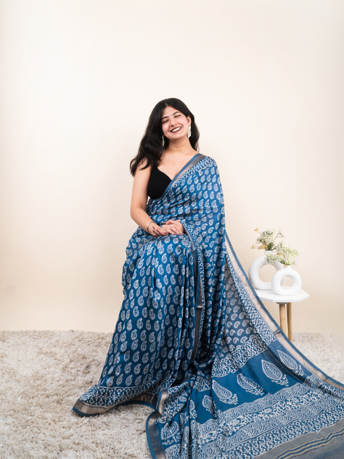 Ocean Mist Maheshwari Cotton Silk Saree