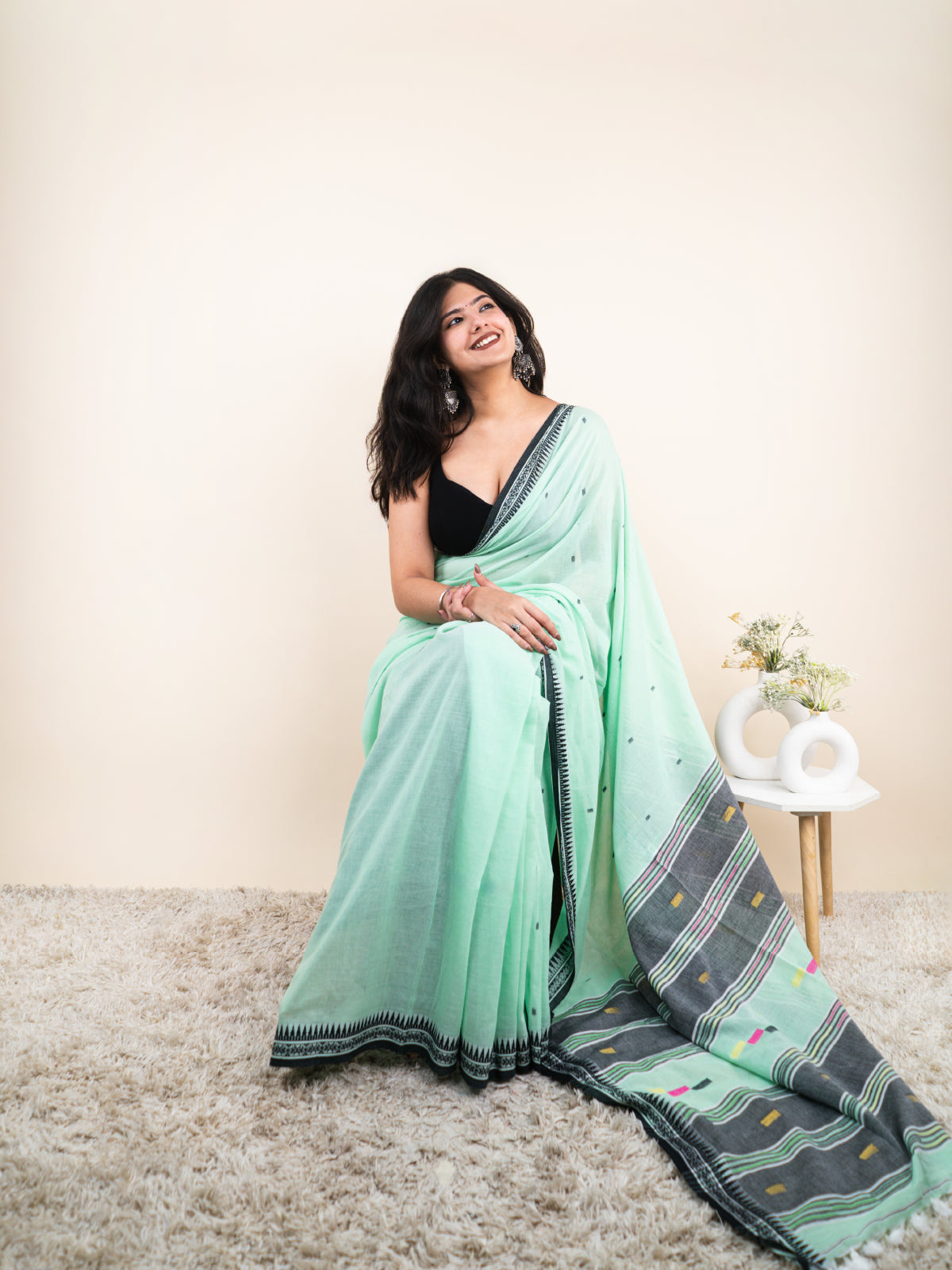 Loom Mint Mulmul Saree
