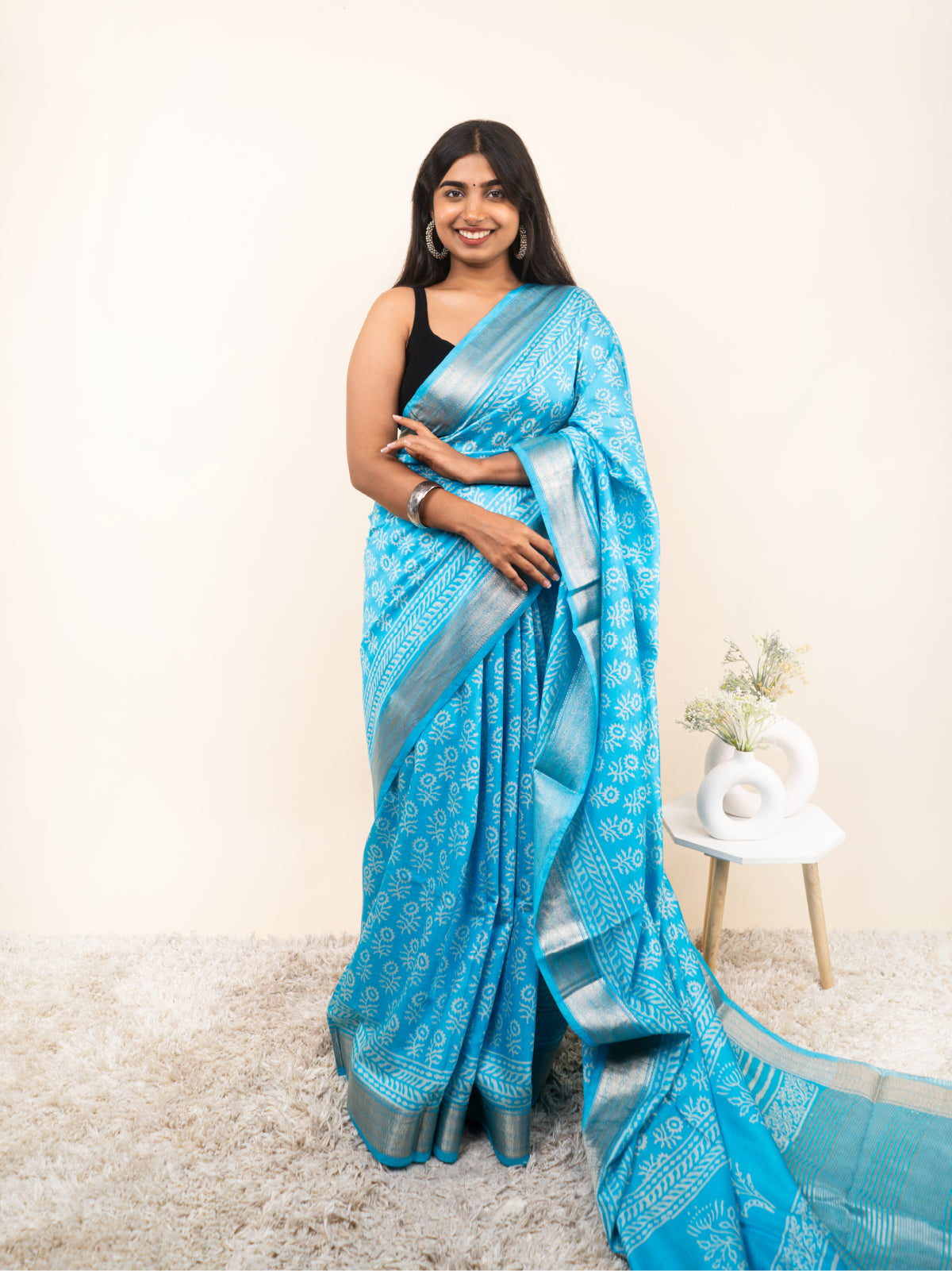 Deep Sea Drape Maheshwari Cotton Silk Saree