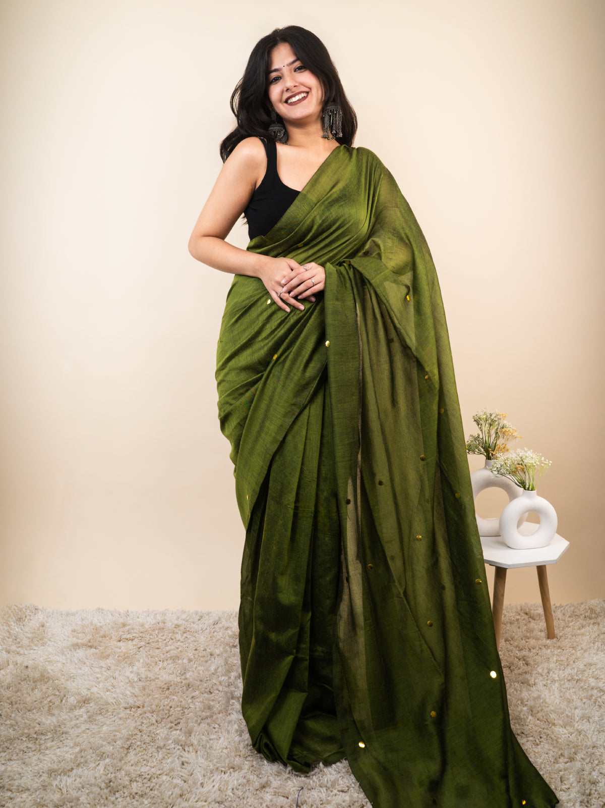Olive Cotton Saree
