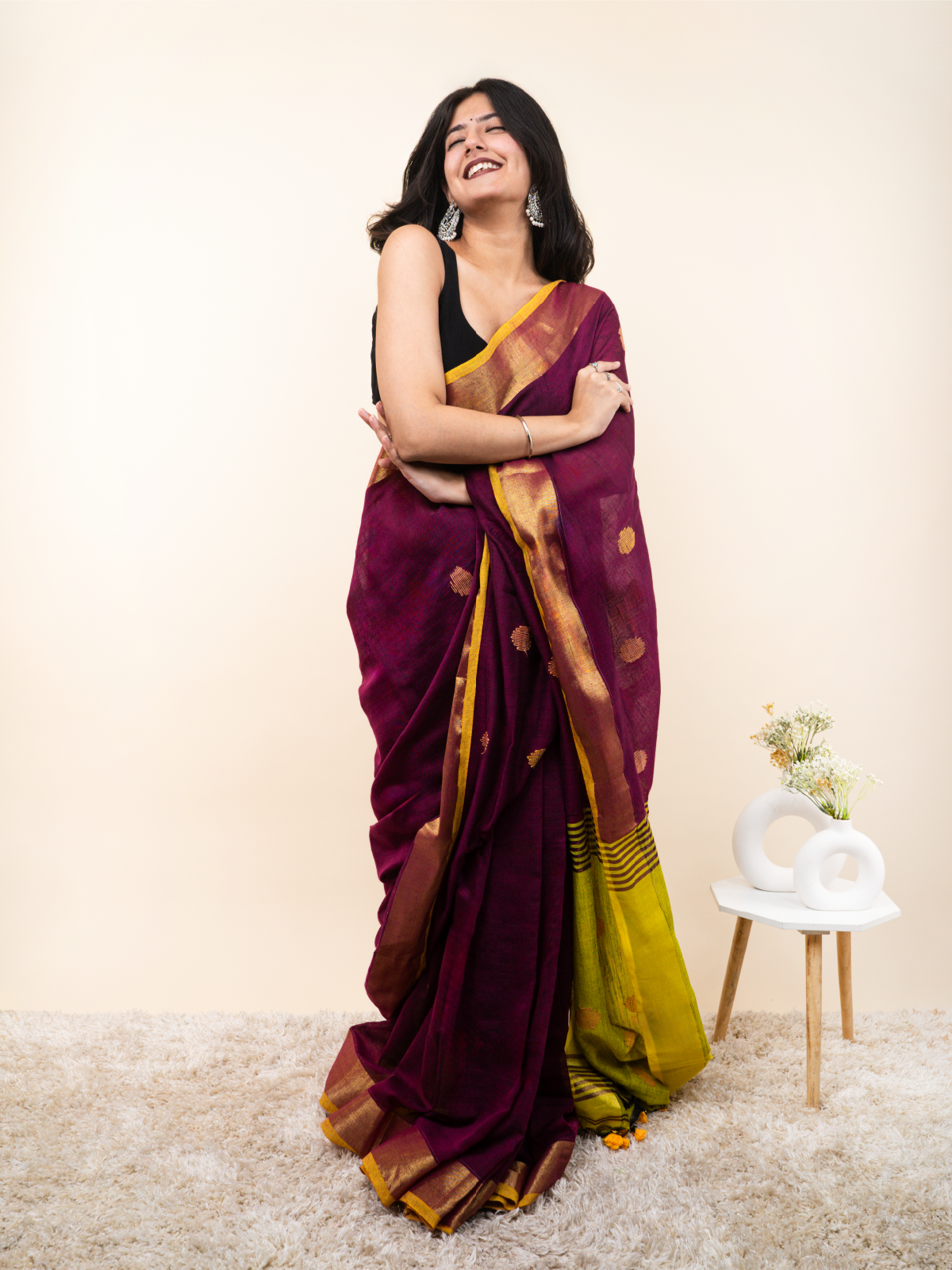 Bindu Lahar Linen Saree