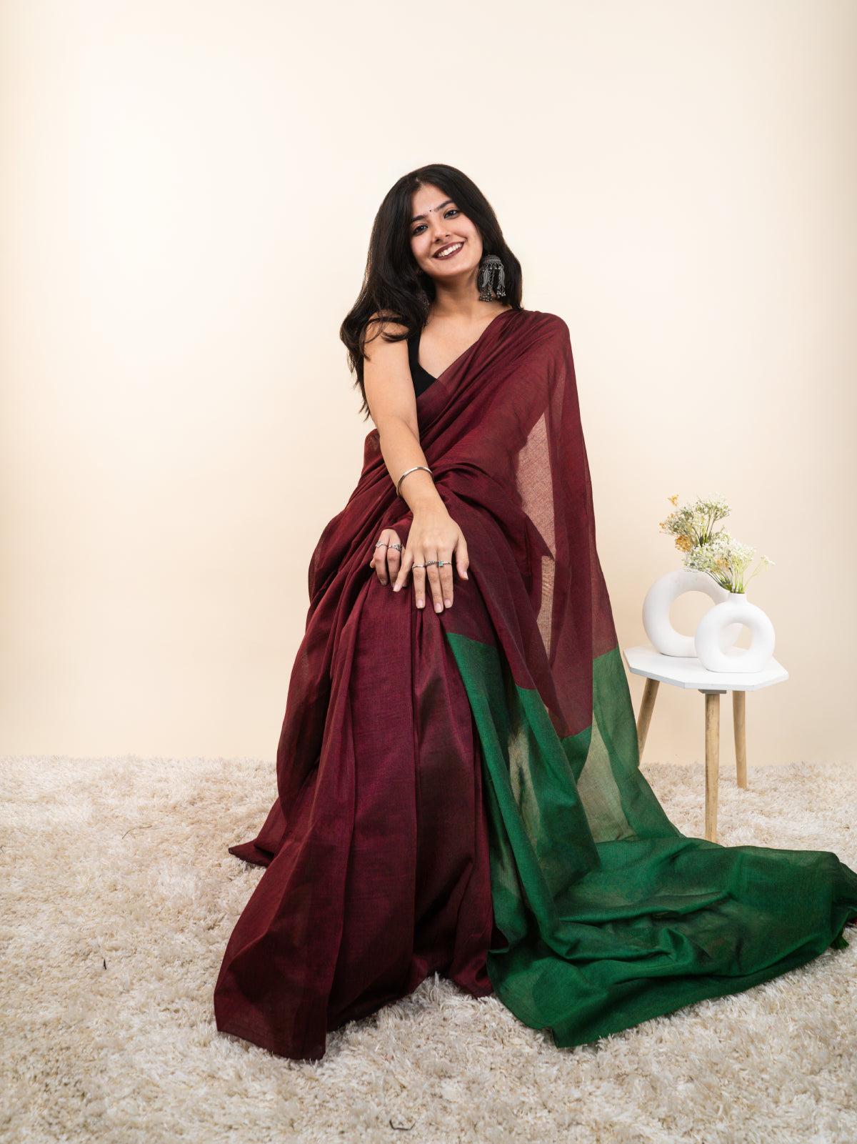 Burgundy Cotton Saree