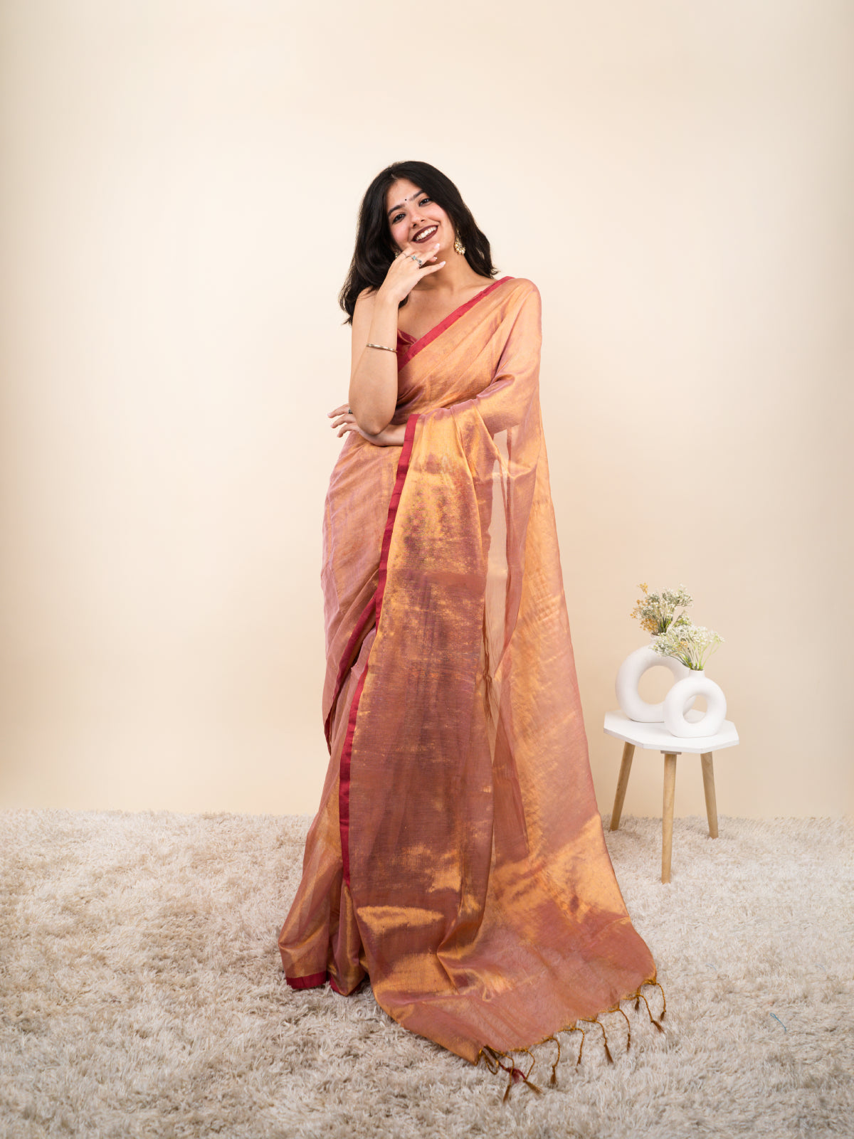 Peach Love Cotton Tissue Saree