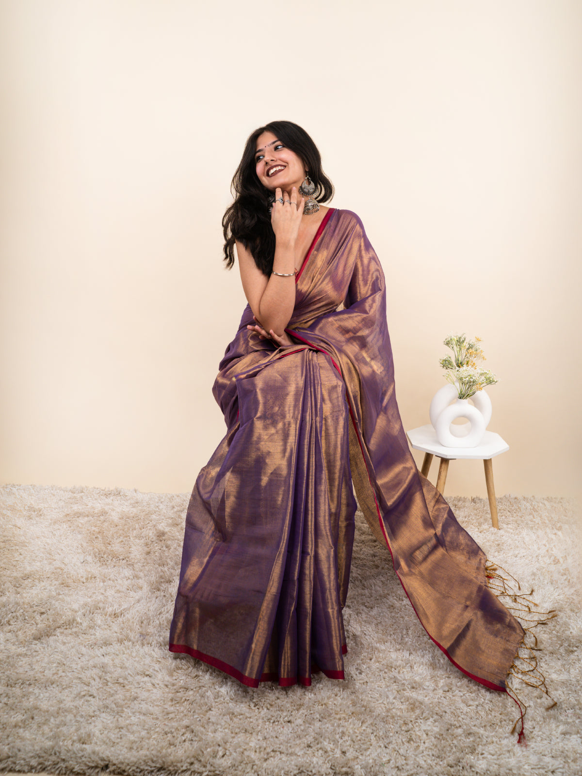 Mulberry Cotton Tissue Saree
