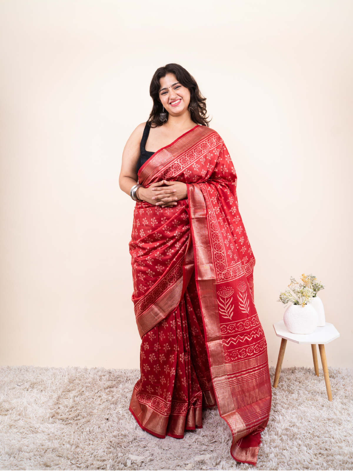 Classic Red Maheshwari Cotton Silk Saree