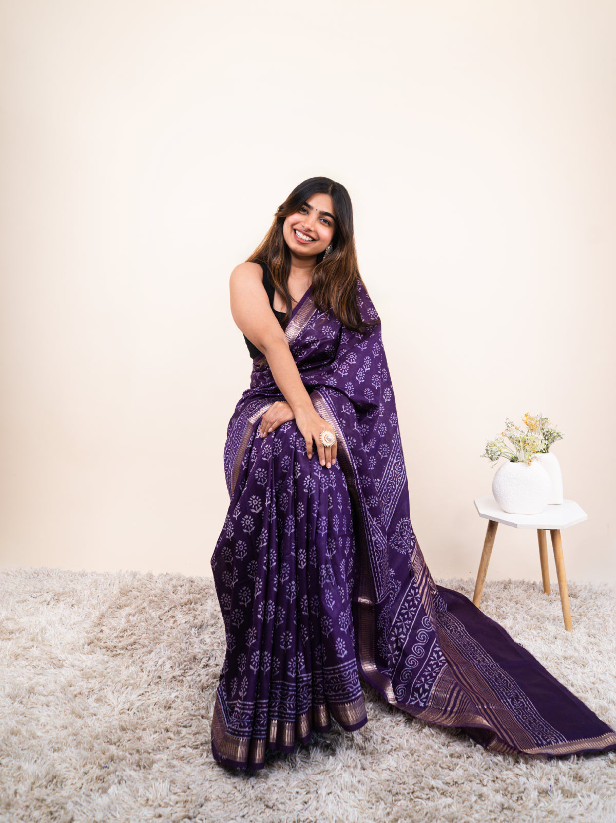 Navy Rekha Maheshwari Cotton Silk Saree