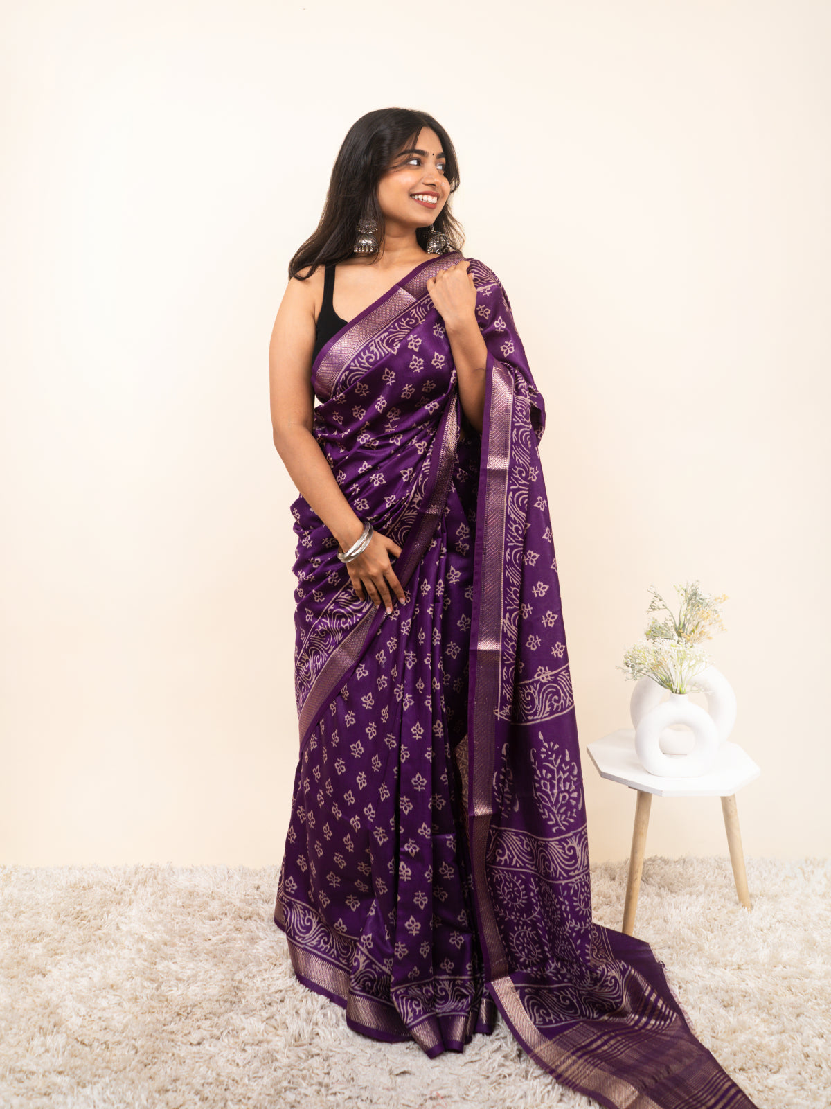 Grape Loom Maheshwari Cotton Silk Saree