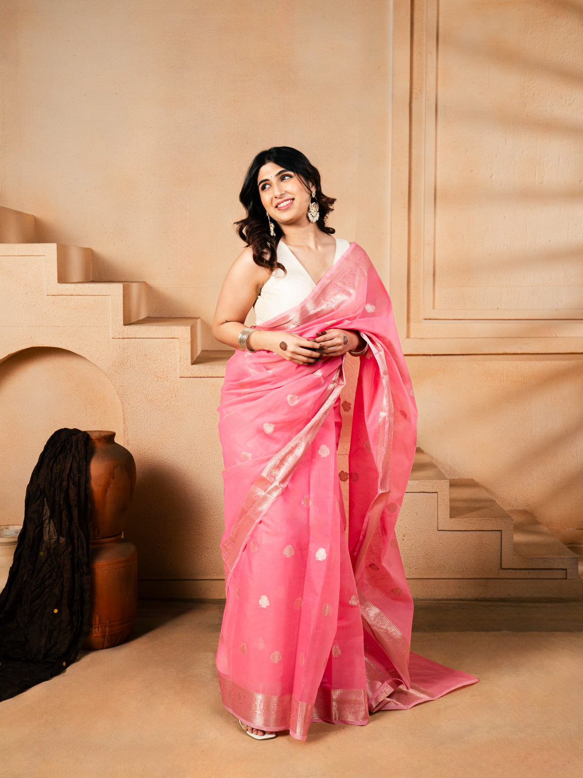 Rose Drape Banarasi Cotton Silk saree