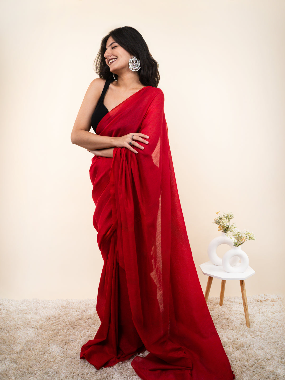 Wine Red Cotton Saree