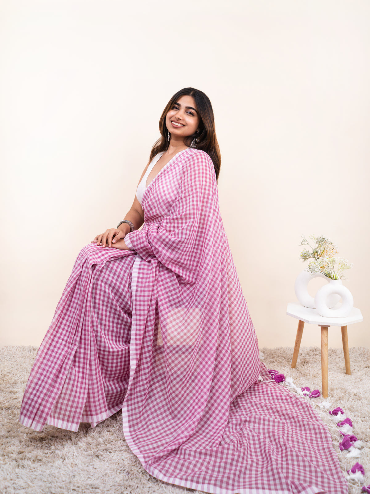 Rani Checks Mulmul Saree