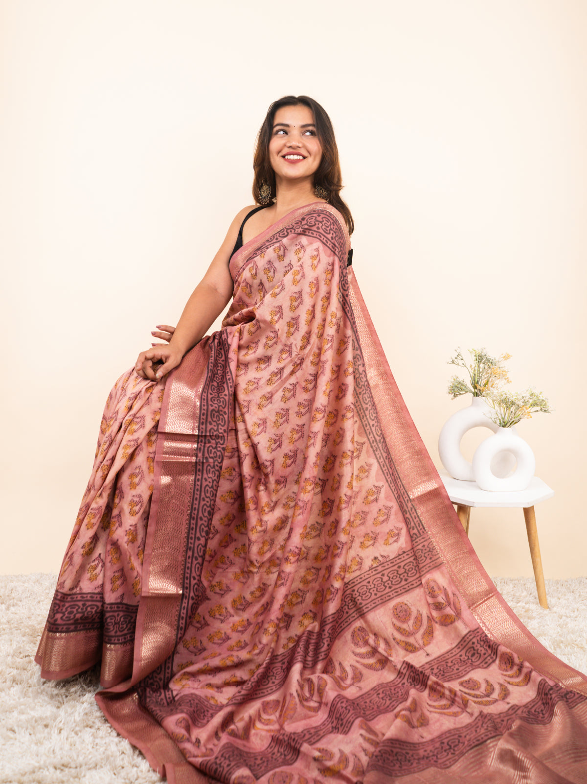 Starlit Flow Maheshwari Cotton Silk Saree