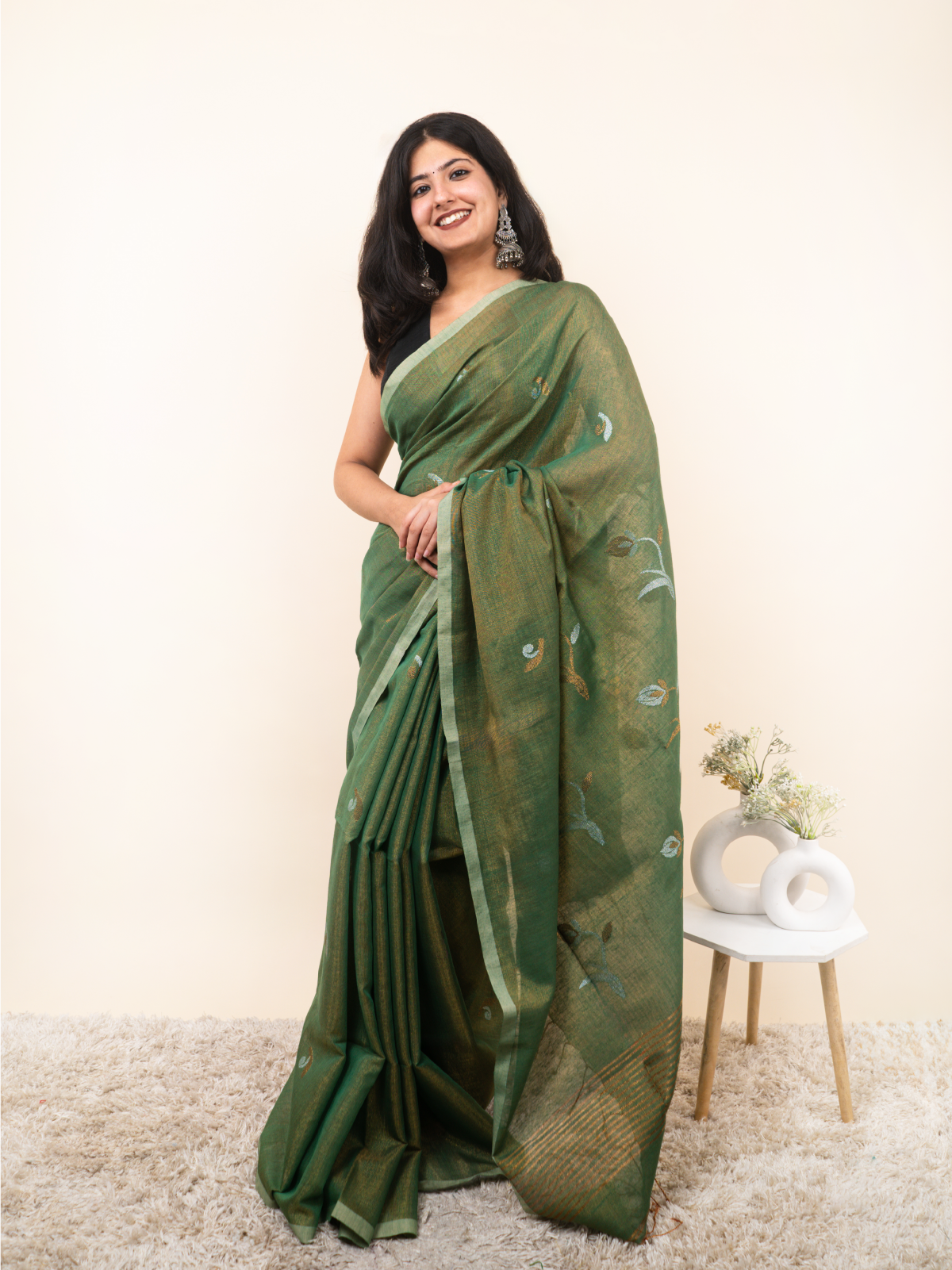 Moonlit Flow Linen Tissue Saree