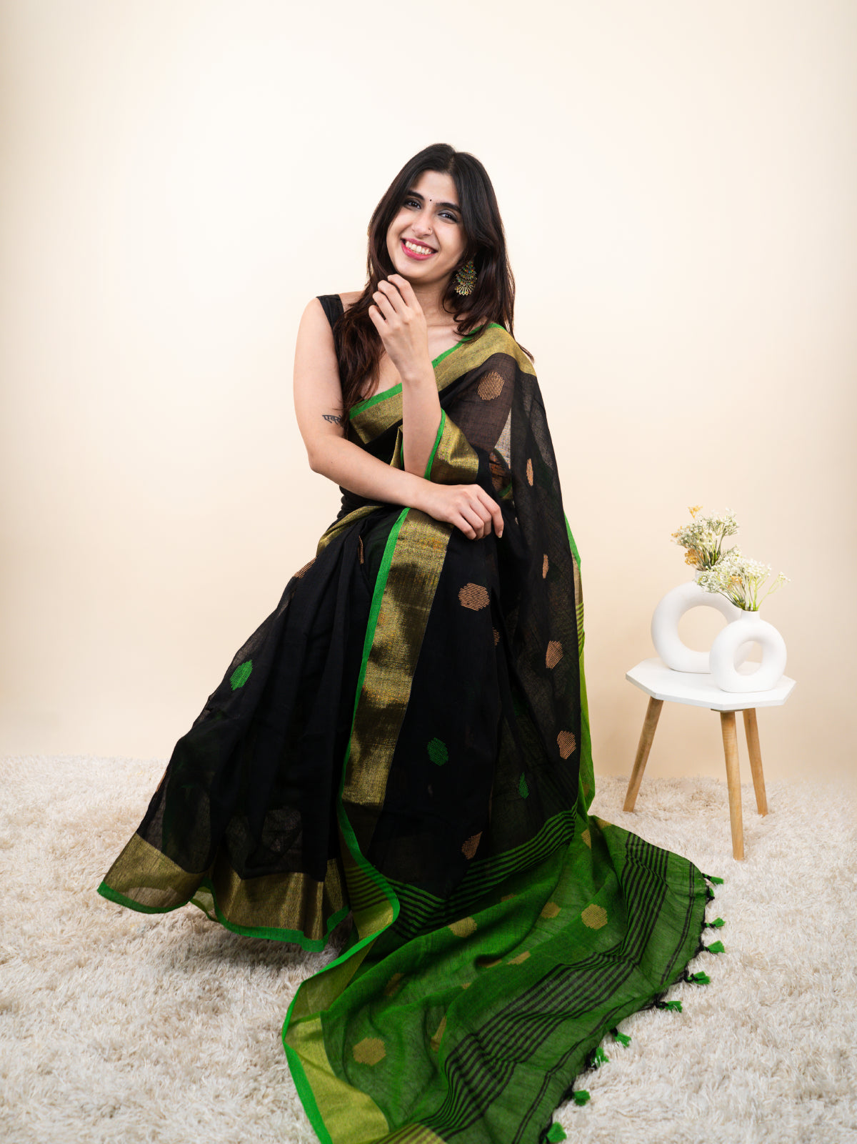 Polka Phool Linen Saree
