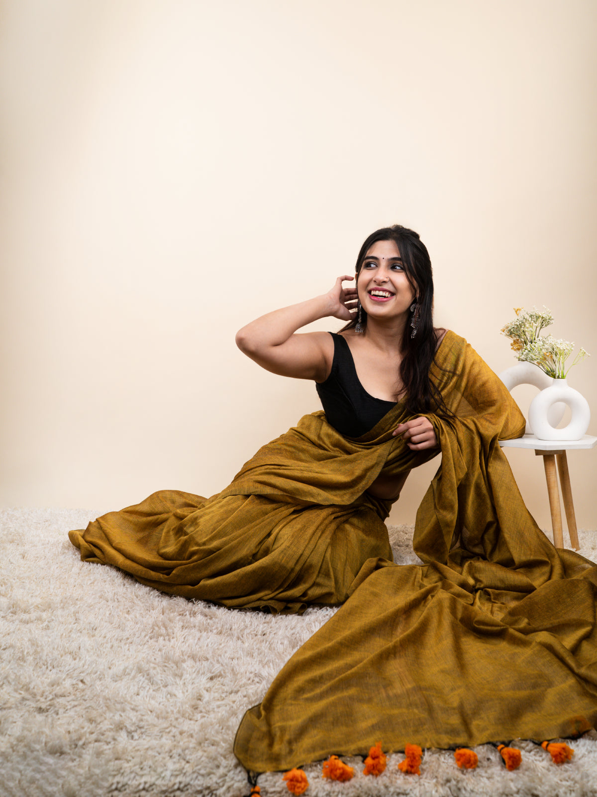 Mustard Cotton Saree