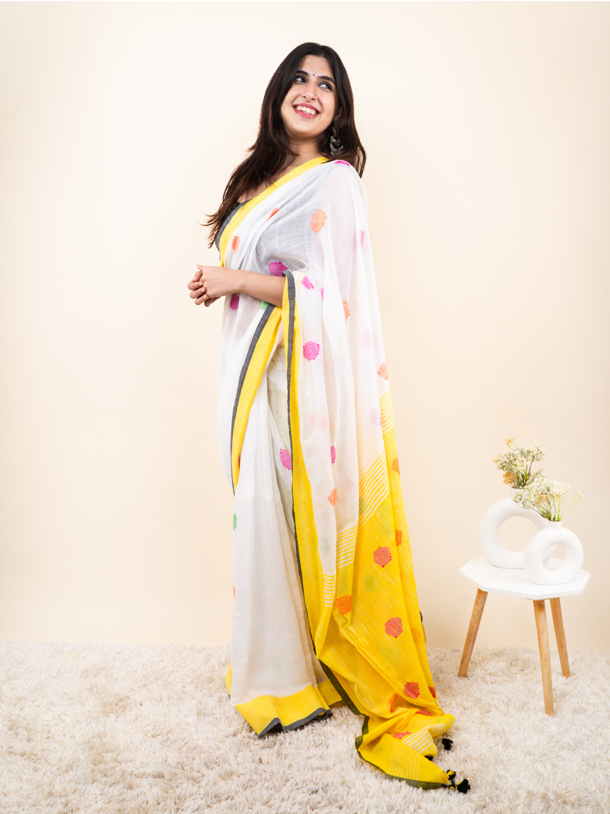 Rangila Phool Linen Saree