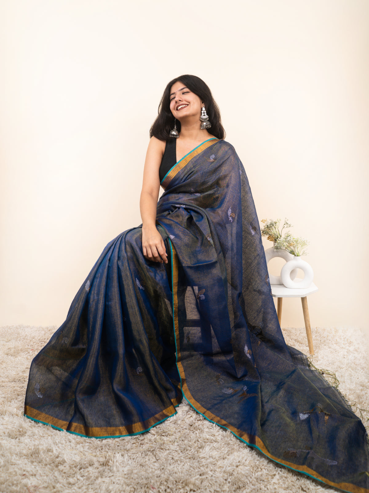 Blue Mist Linen Tissue Saree