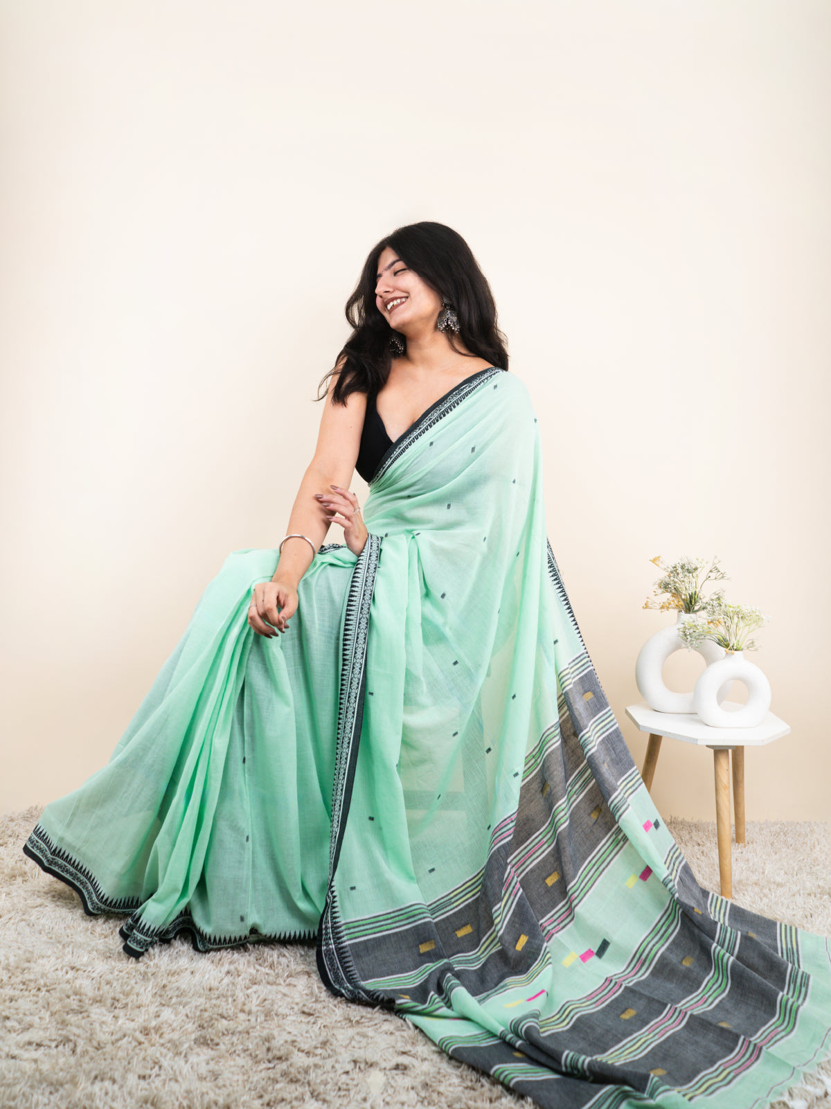 Loom Mint Mulmul Saree