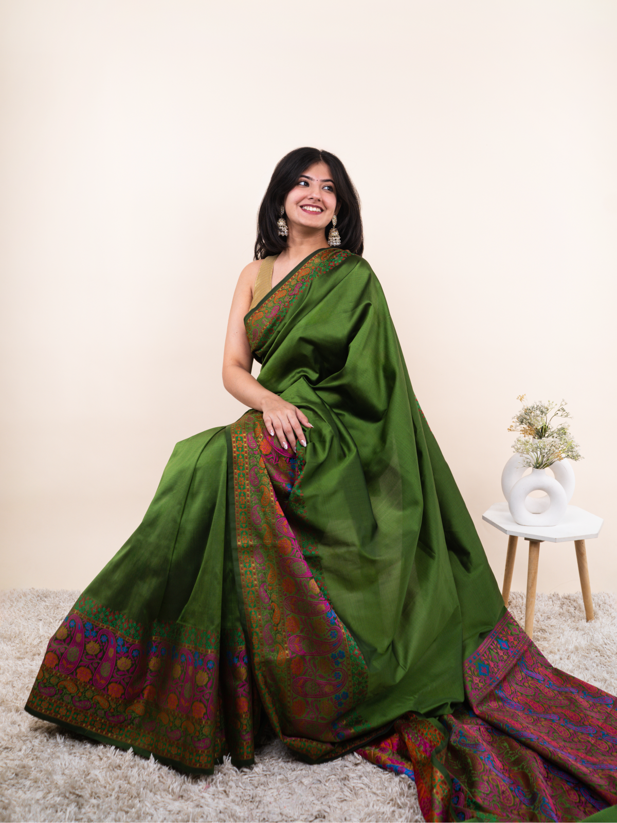 Olive Zari Bloom Silk Saree