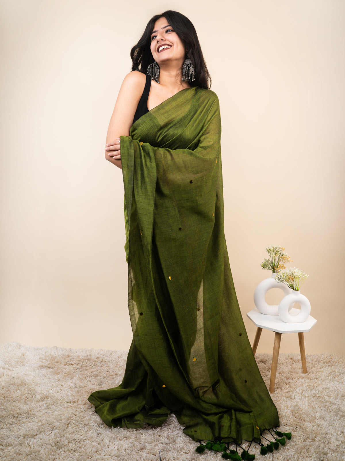 Olive Cotton Saree