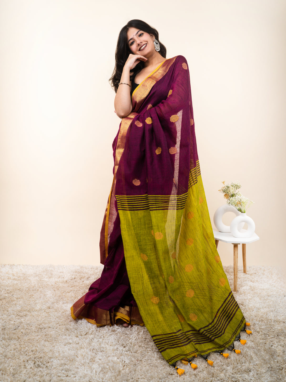 Bindu Lahar Linen Saree