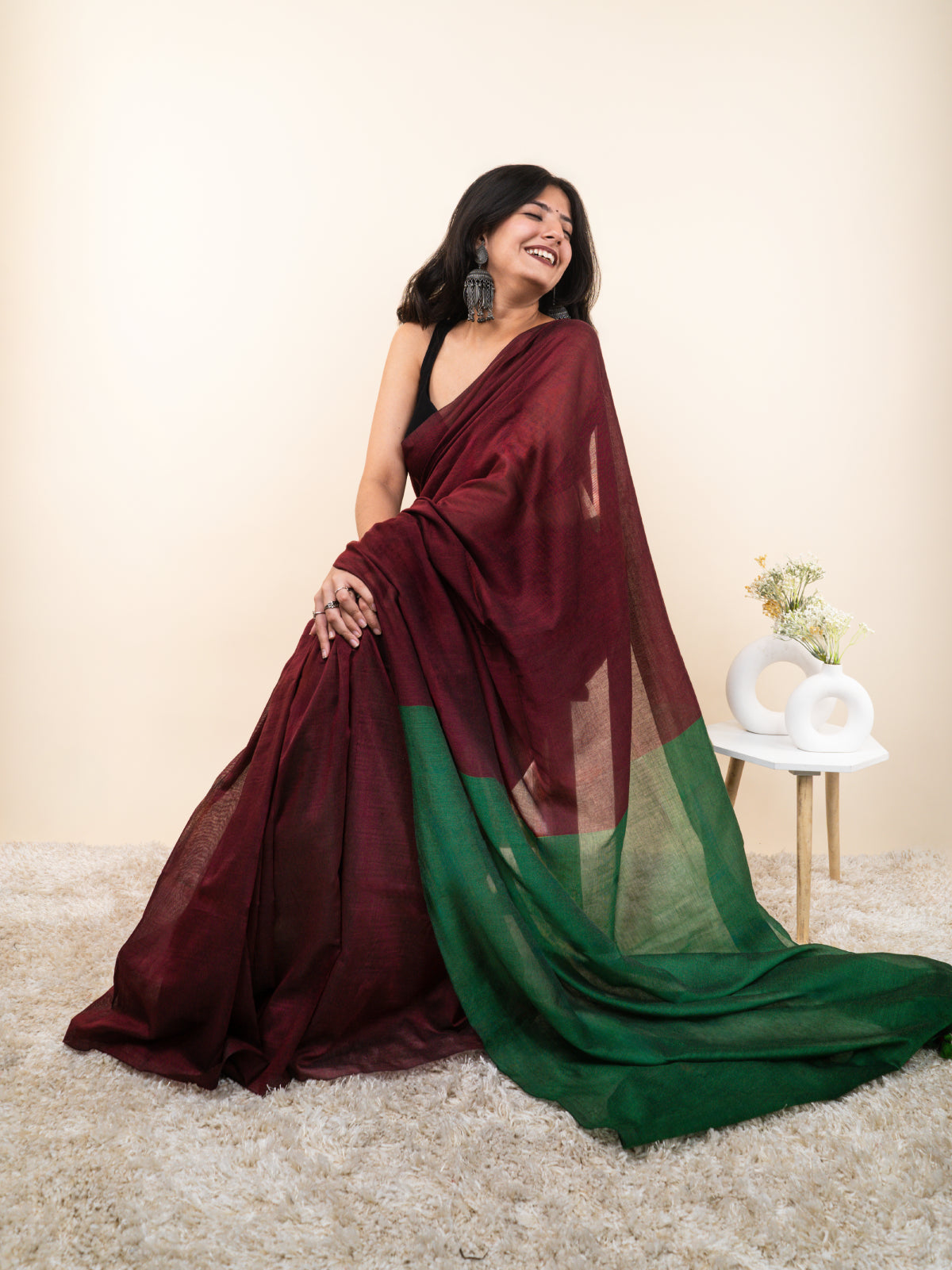 Burgundy Cotton Saree