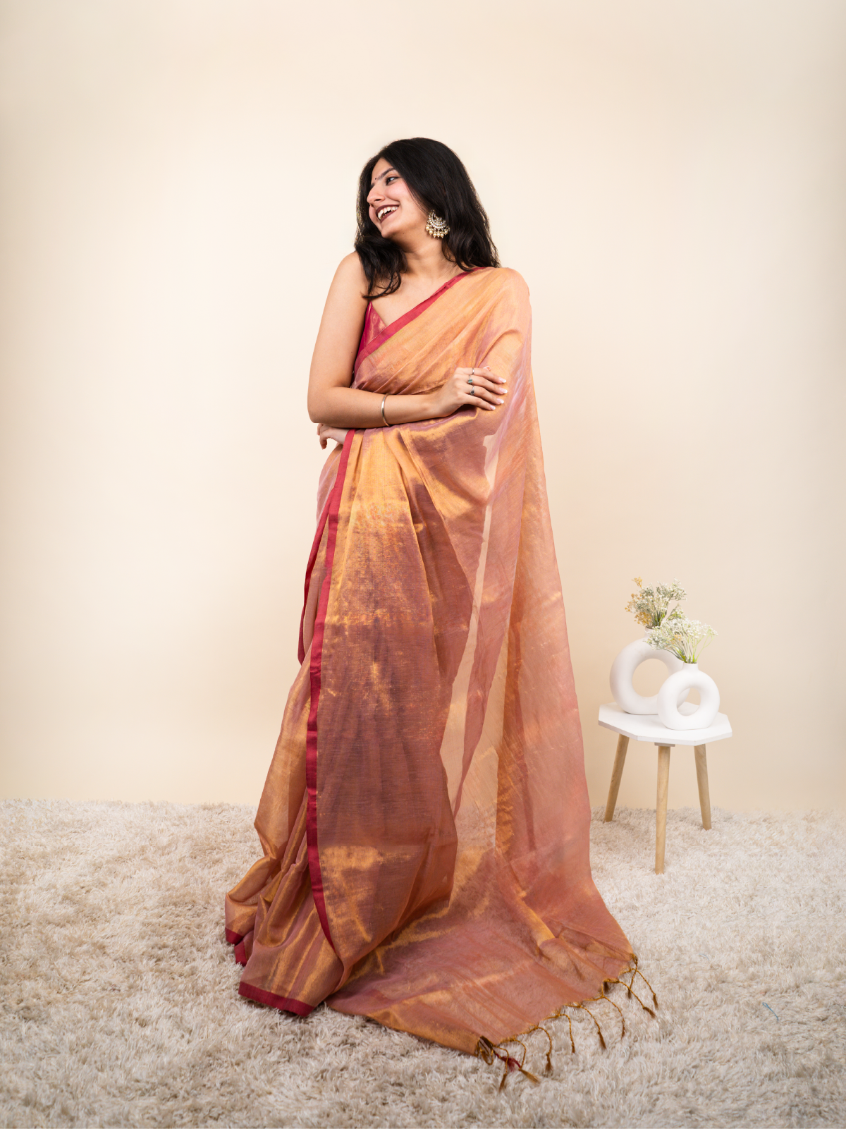 Peach Love Cotton Tissue Saree