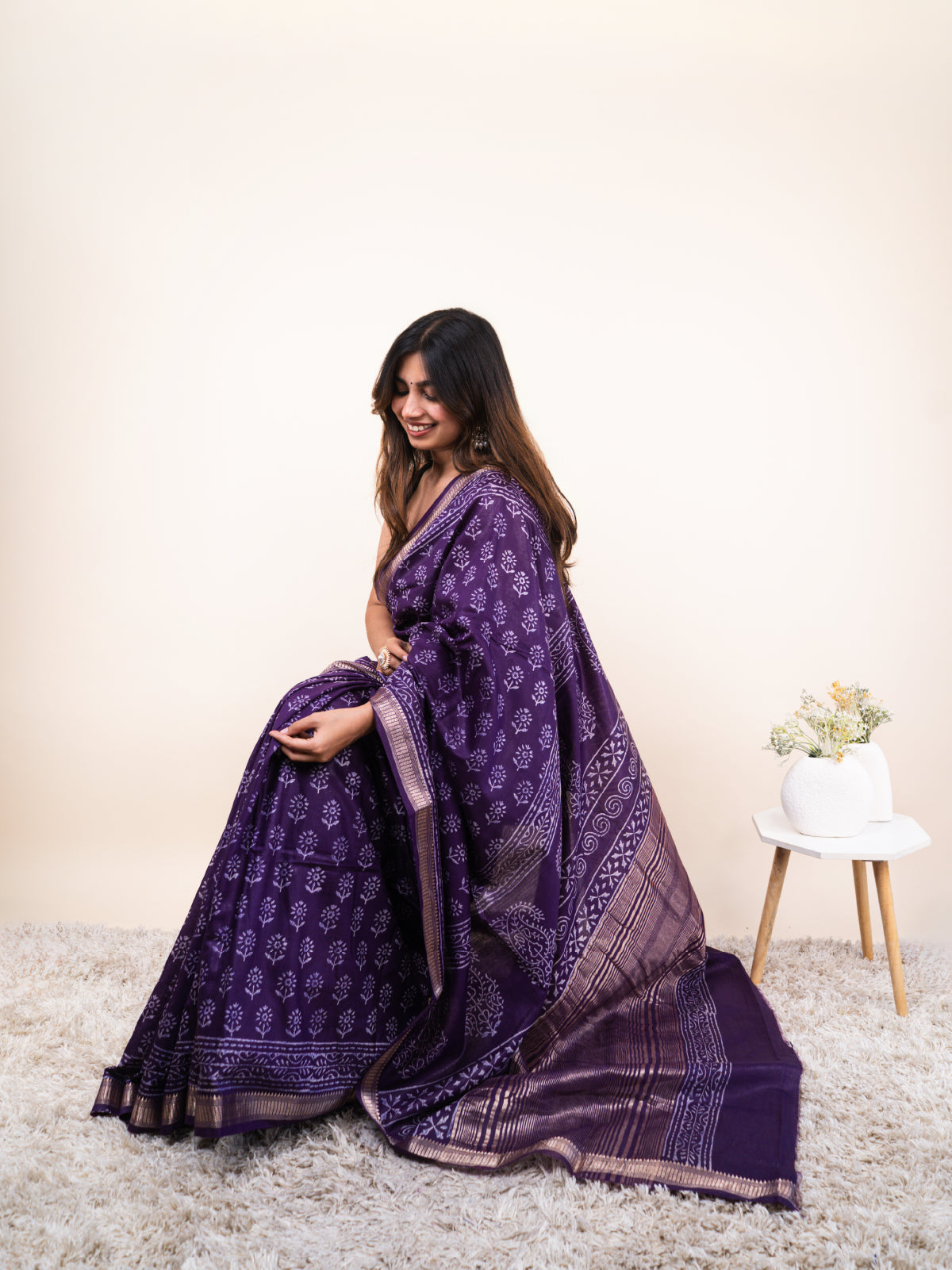 Navy Rekha Maheshwari Cotton Silk Saree