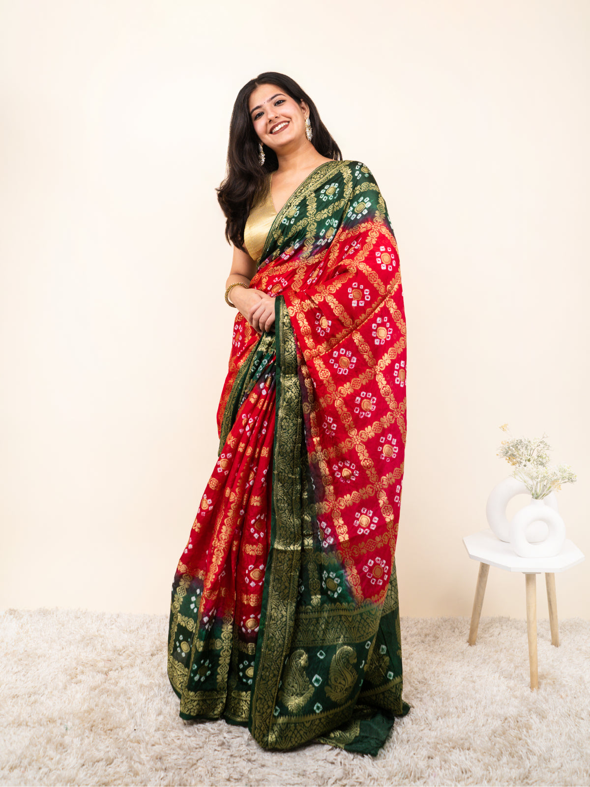 Gulhari Bandhani Cotton Silk Saree