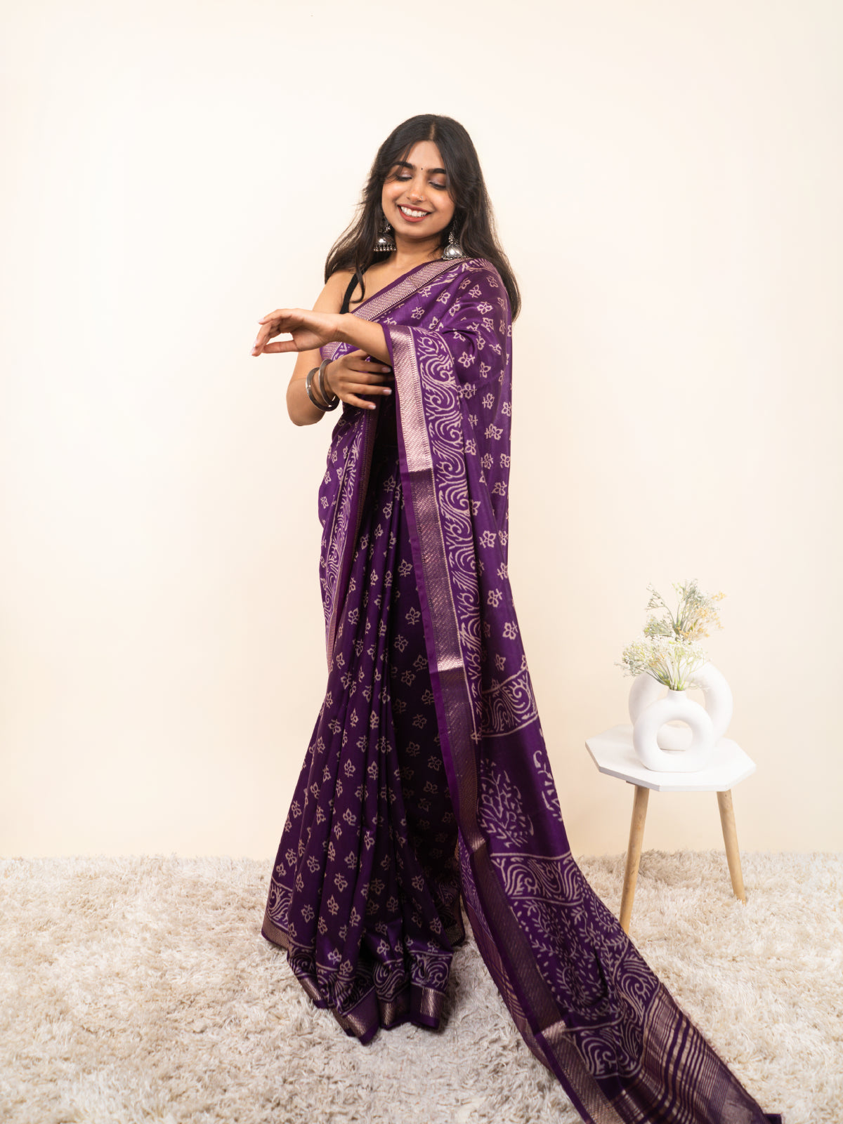 Grape Loom Maheshwari Cotton Silk Saree