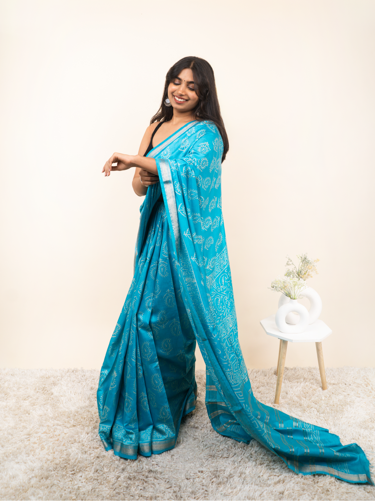 Blue Maheshwari Cotton Silk Saree