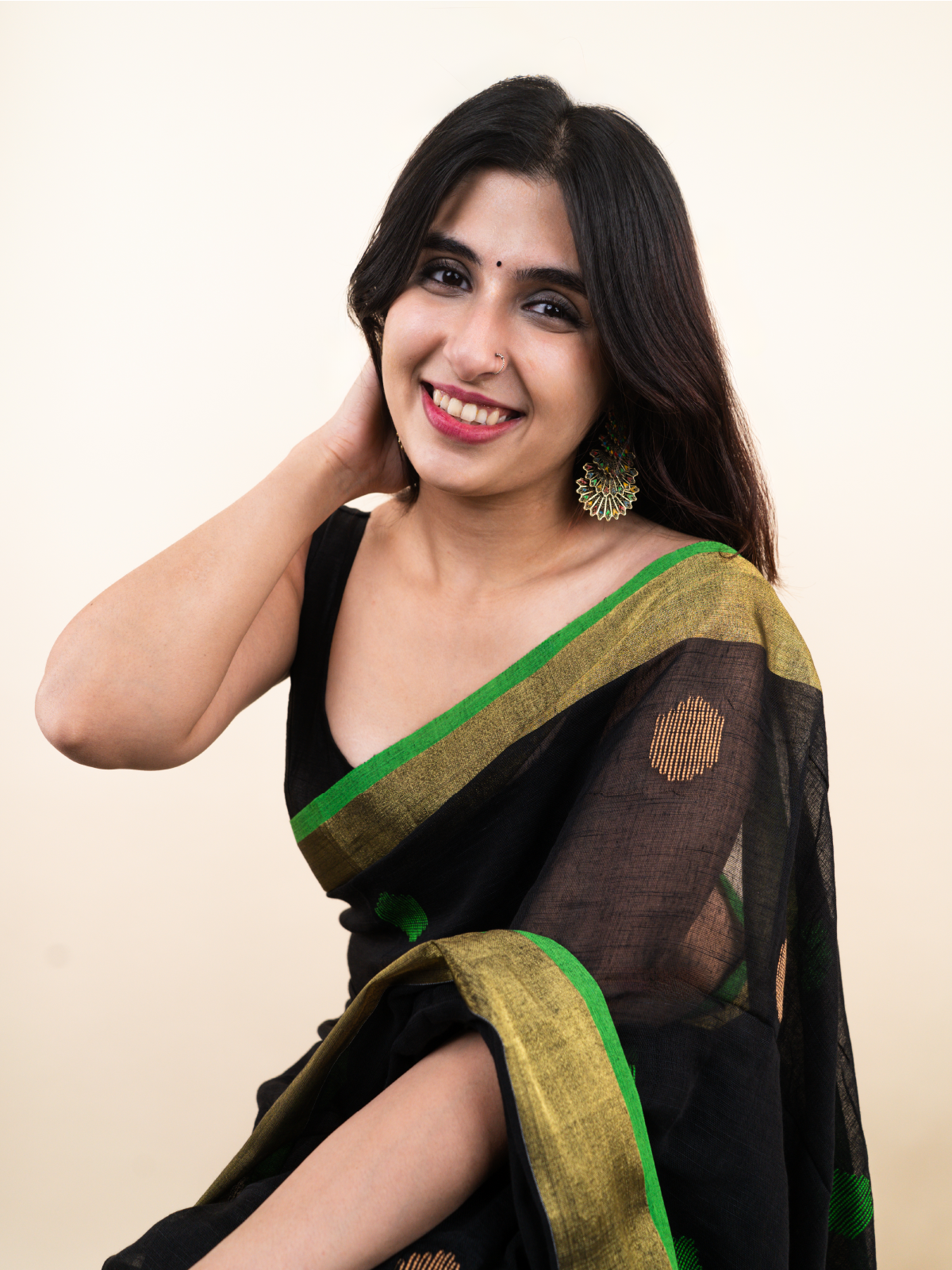 Polka Phool Linen Saree