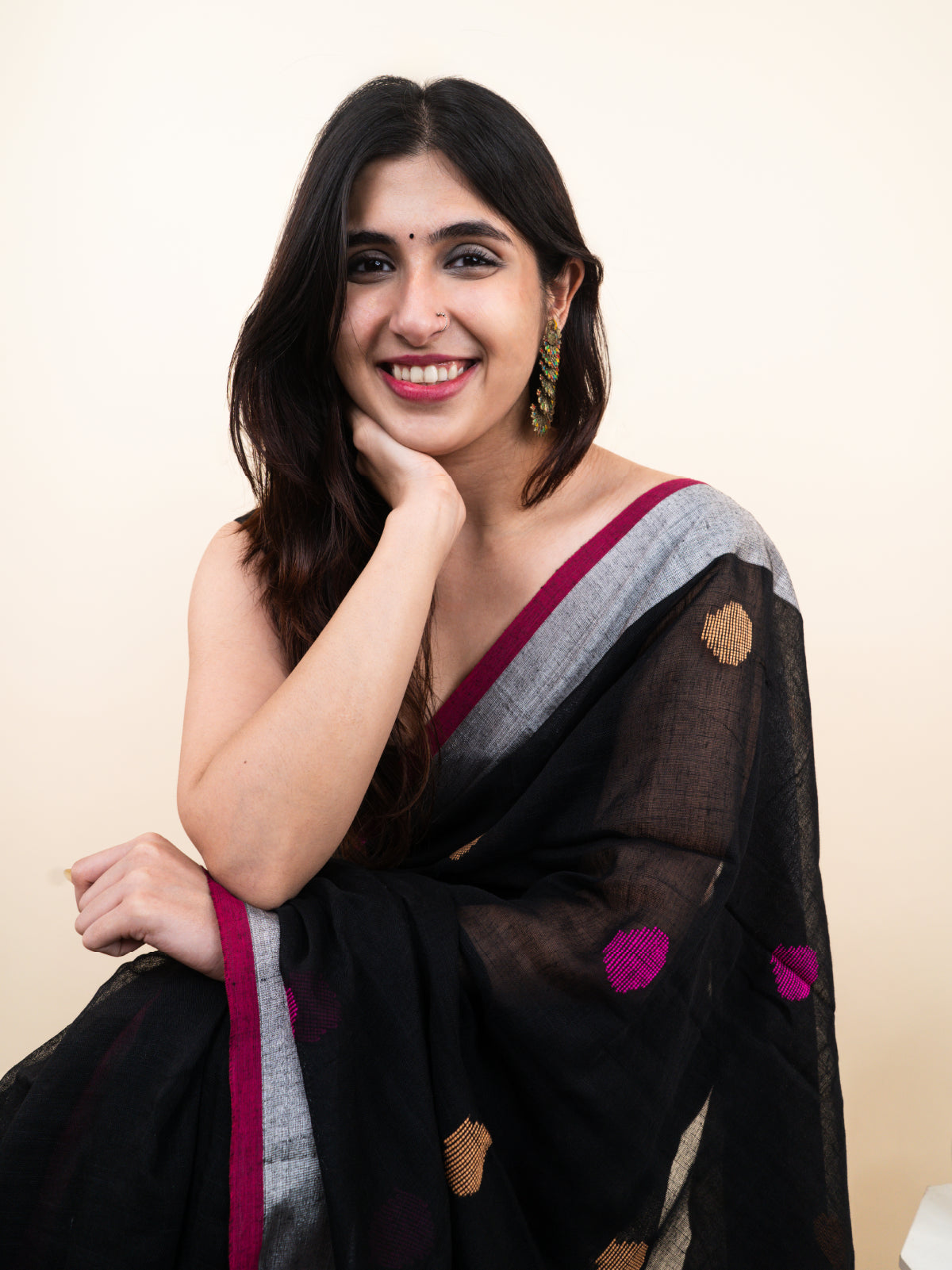 Leher Gulabi Linen Saree