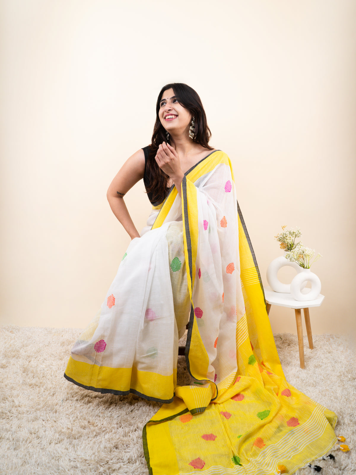 Rangila Phool Linen Saree
