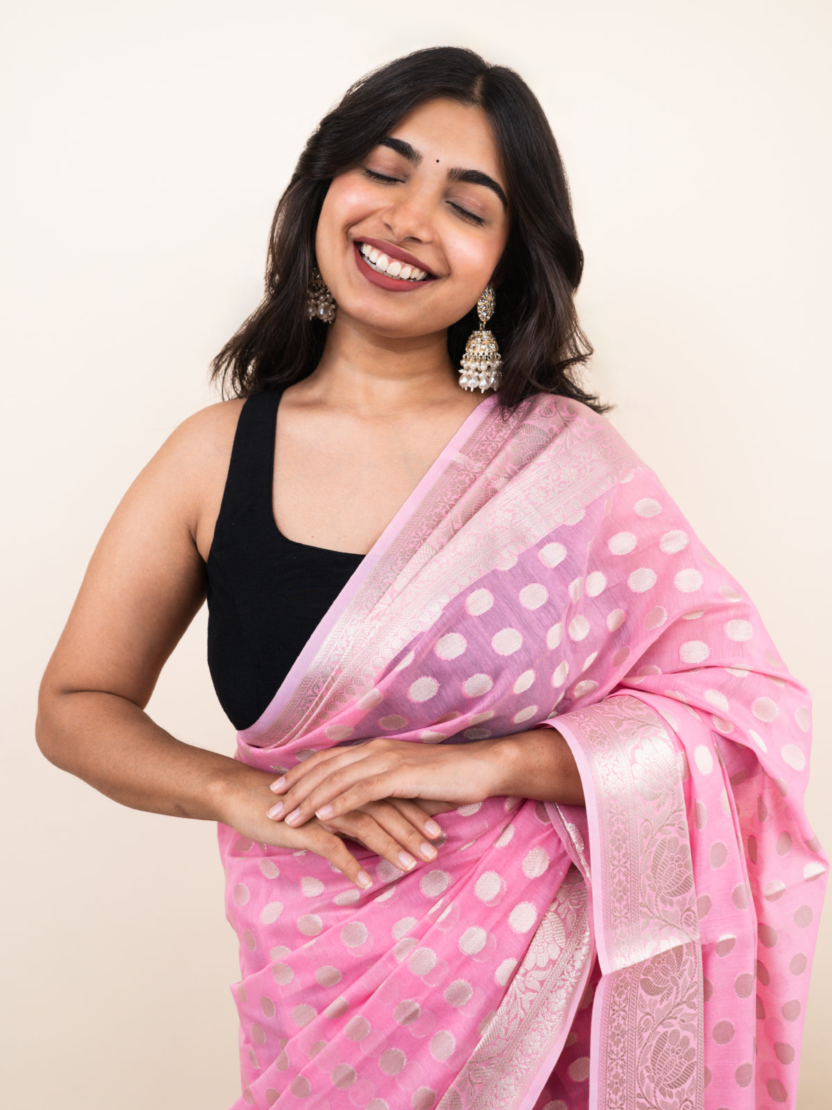 Evening Pink Banarasi Cotton Silk Saree