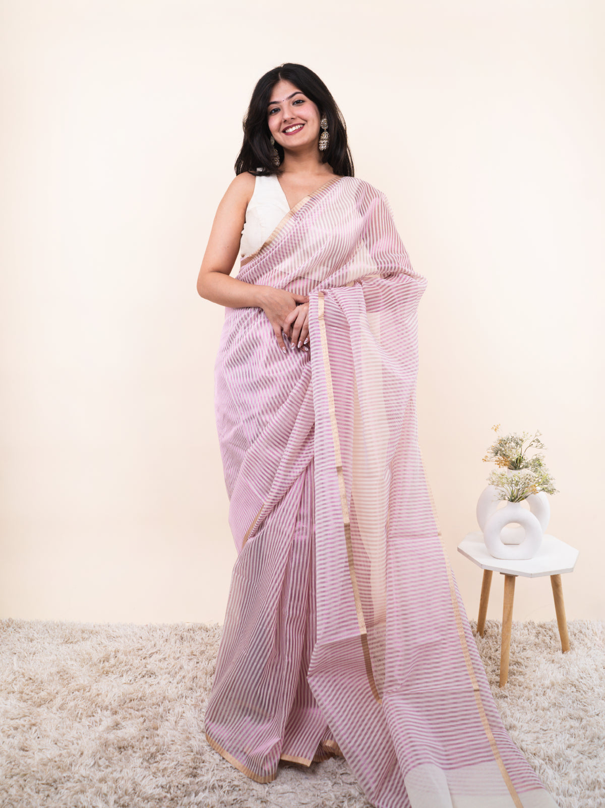 Pastel Oragnaza Silk Saree