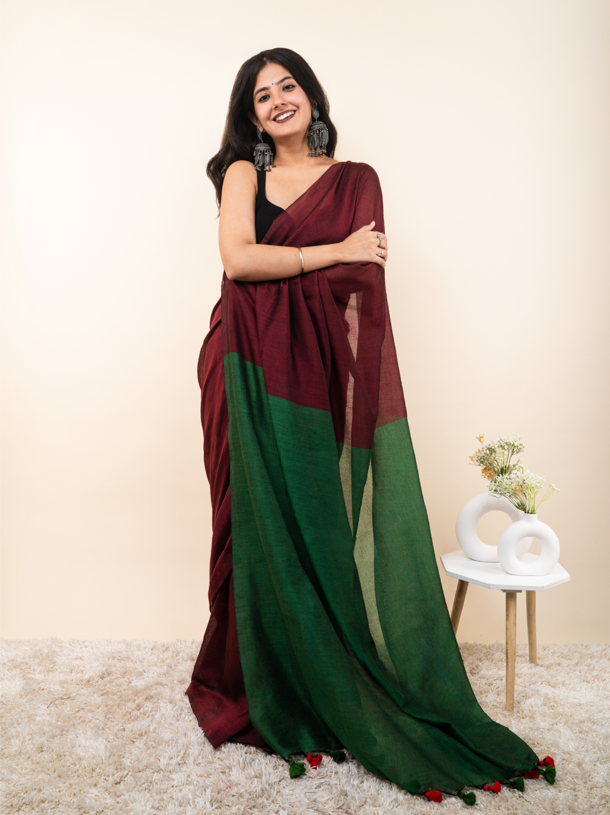 Burgundy Cotton Saree