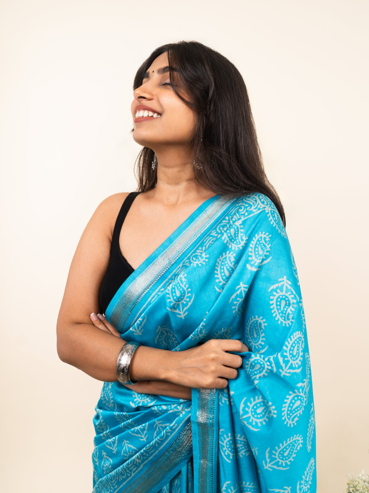 Blue Maheshwari Cotton Silk Saree
