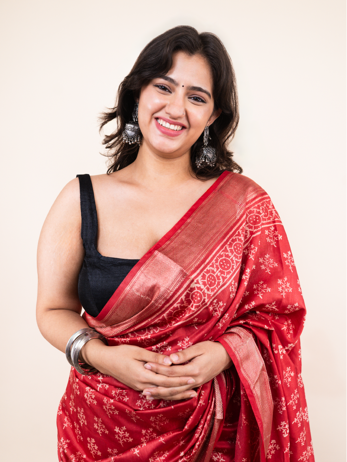 Classic Red Maheshwari Cotton Silk Saree