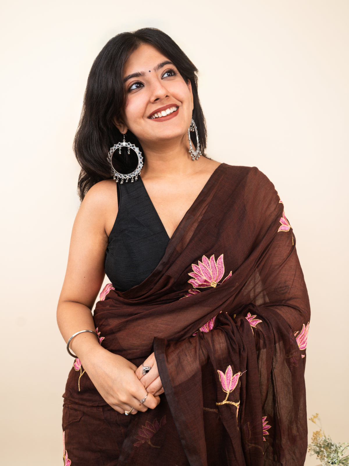 Rustic Brown Mulmul Saree