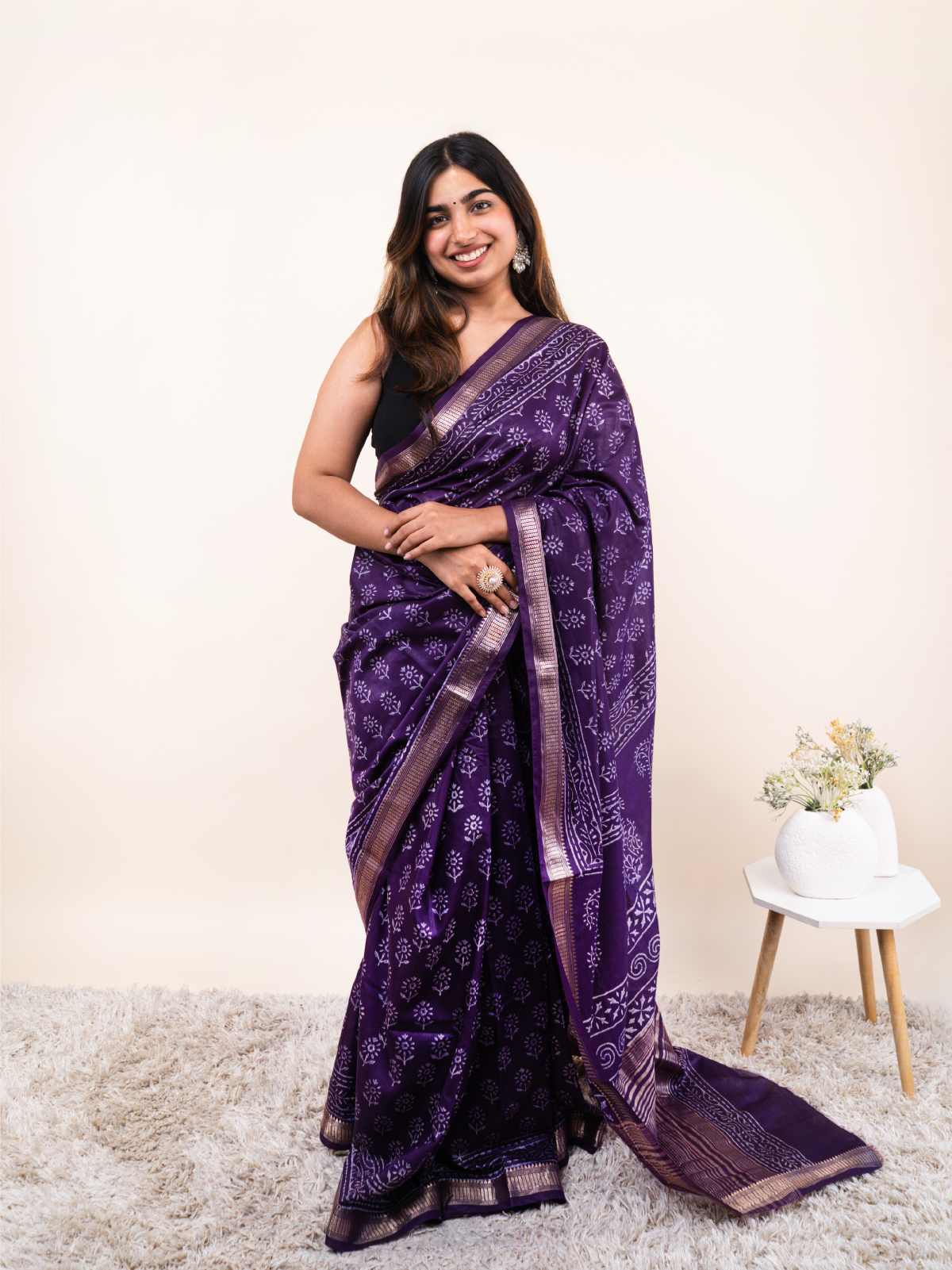 Royal Purple Maheshwari Cotton Silk Saree
