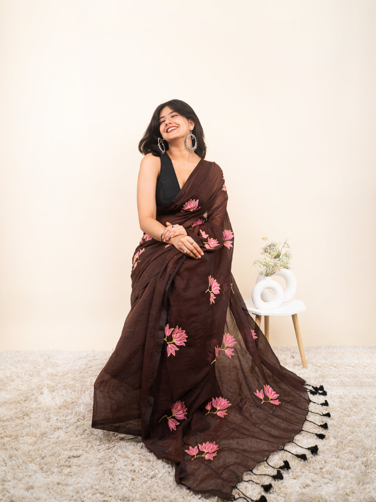 Rustic Brown Mulmul Saree