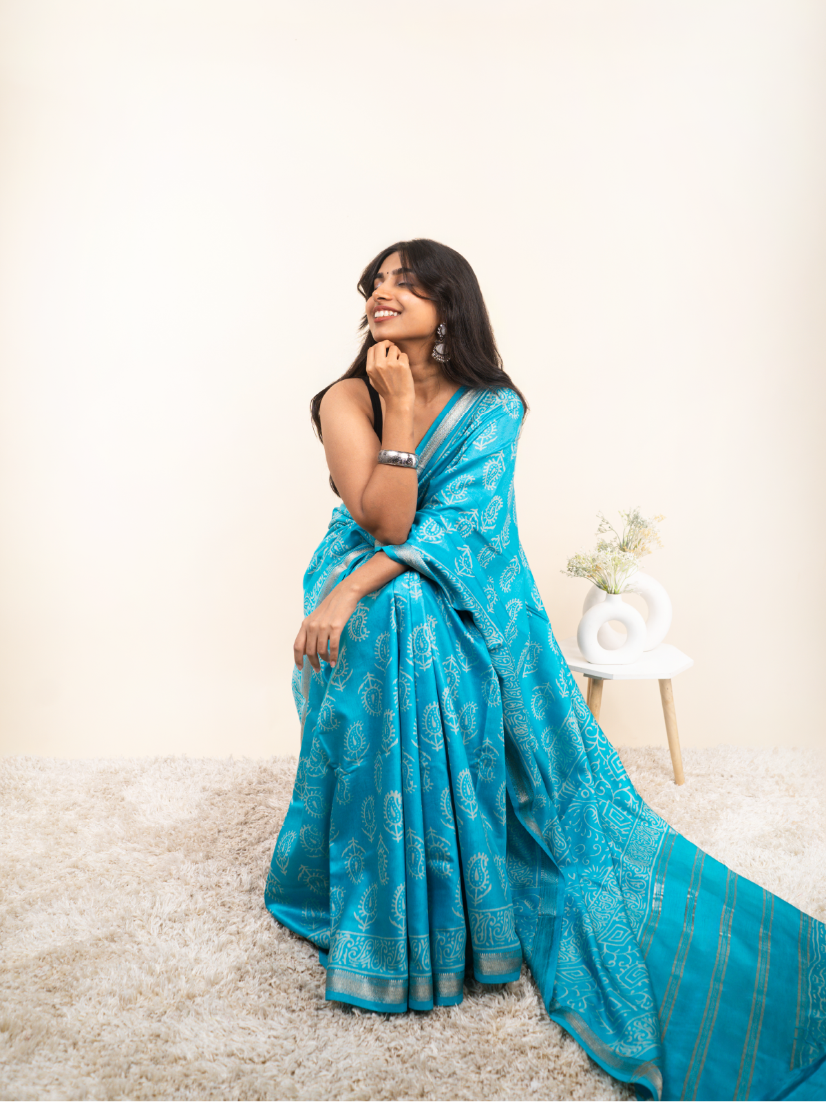 Blue Maheshwari Cotton Silk Saree