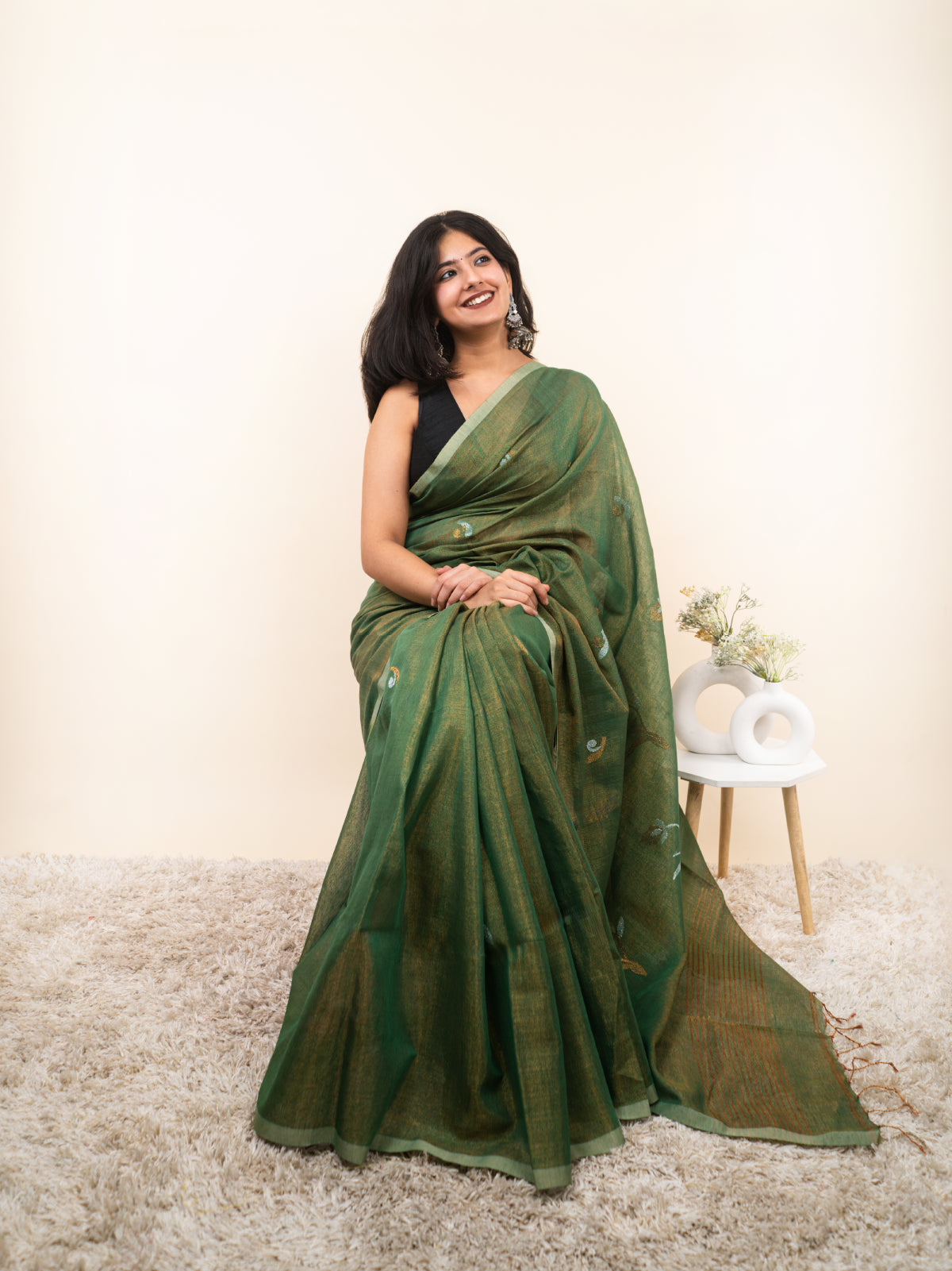 Moonlit Flow Linen Tissue Saree