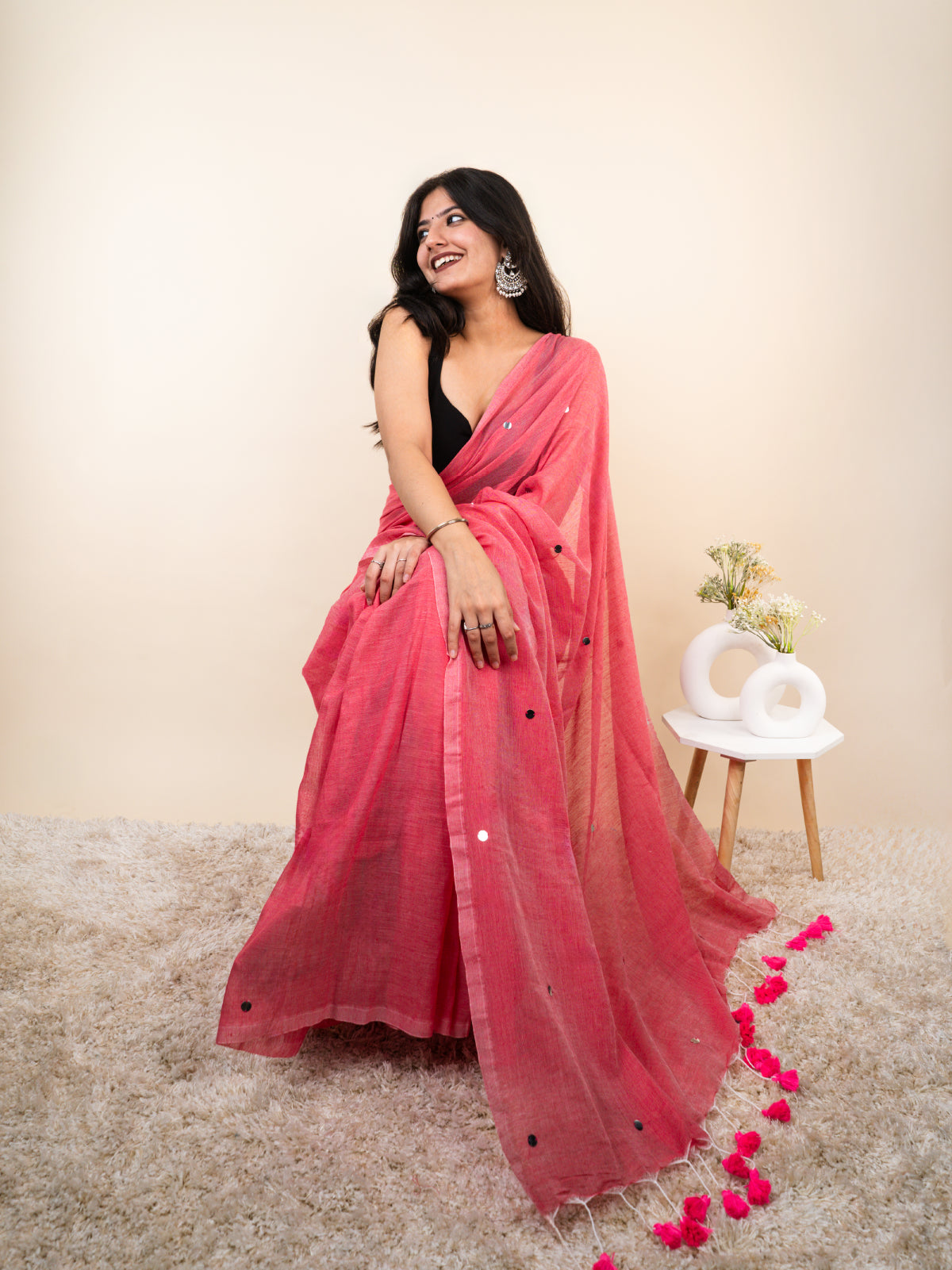 Pink Cotton Saree