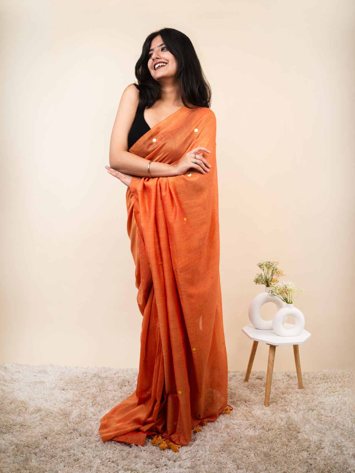 Peach Cotton Saree
