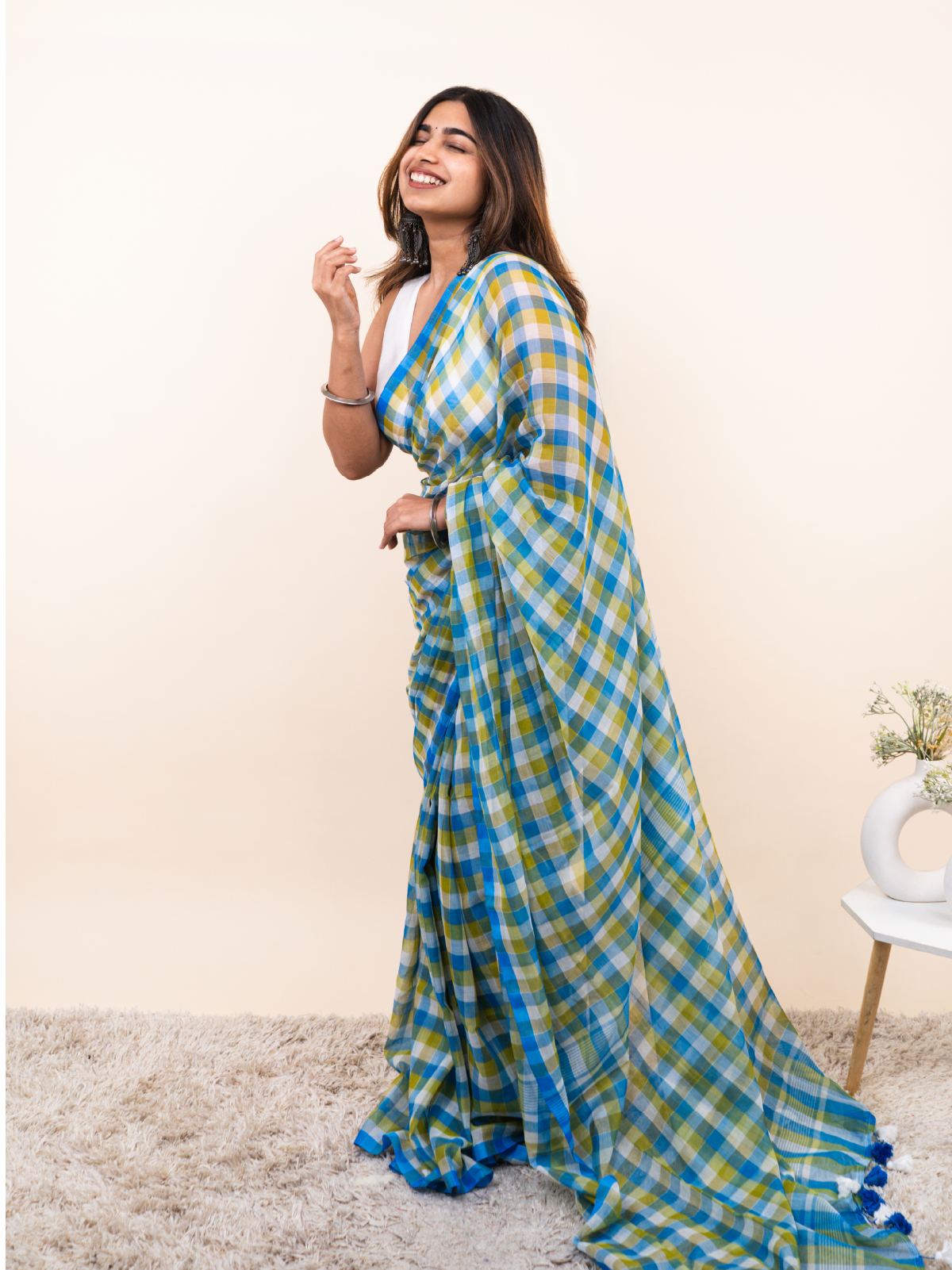 Neer Checks Mulmul Saree