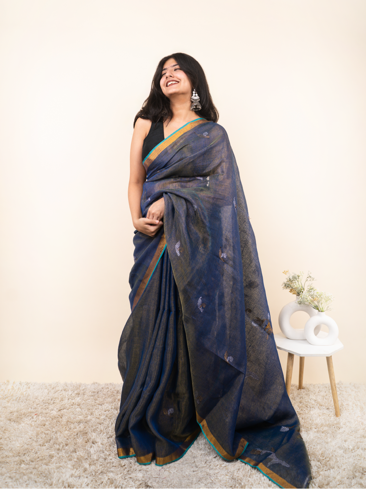Blue Mist Linen Tissue Saree