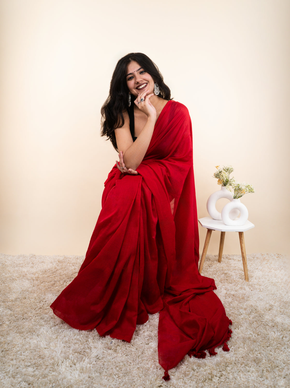 Wine Red Cotton Saree