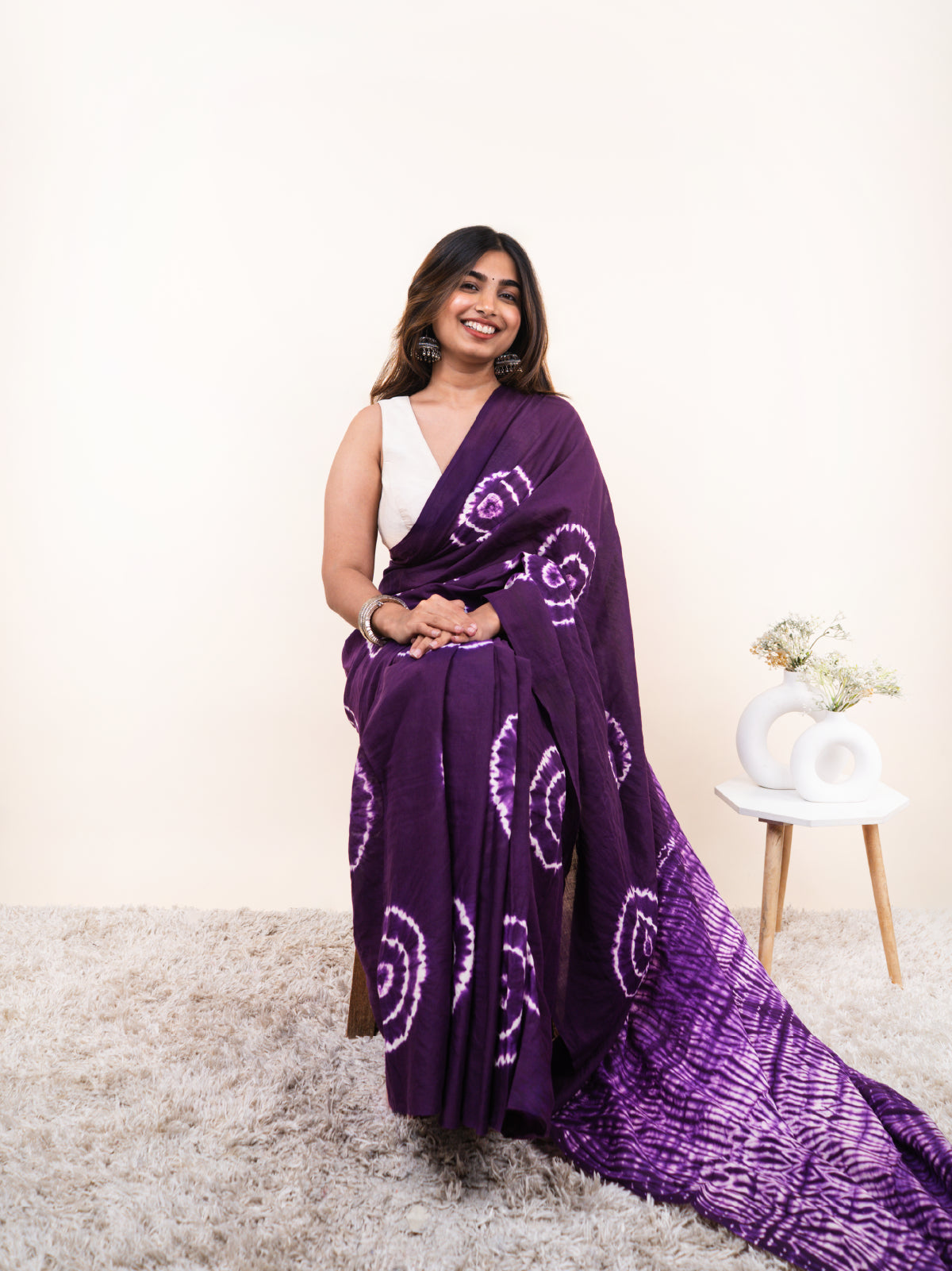 Purple Pari Mulmul Saree